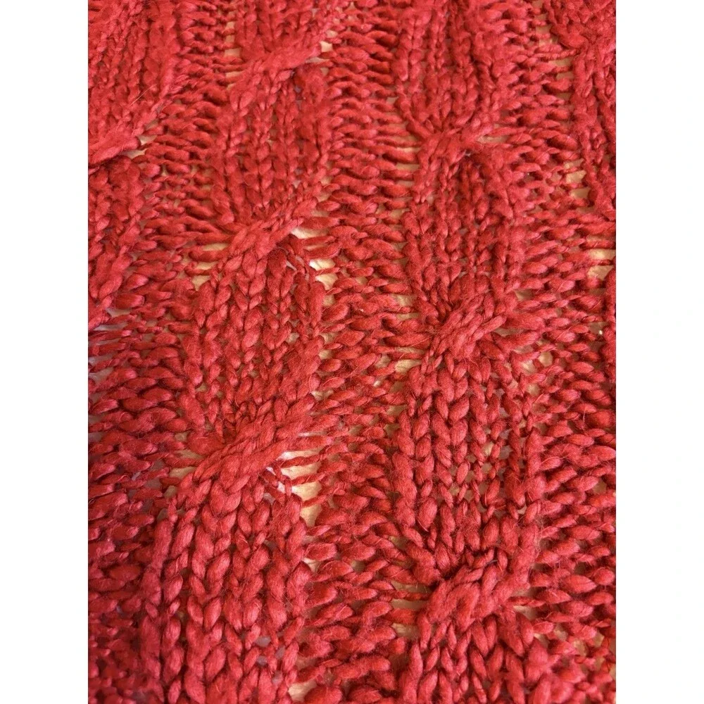 Vintage Red Crocheted Cable Knit Blanket Afghan Throw Yarn Sofa Bed 54” x 62”